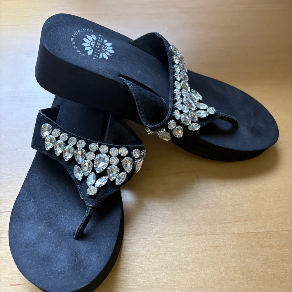 Yellow Box Black Sandals with Sparkling Embellishments